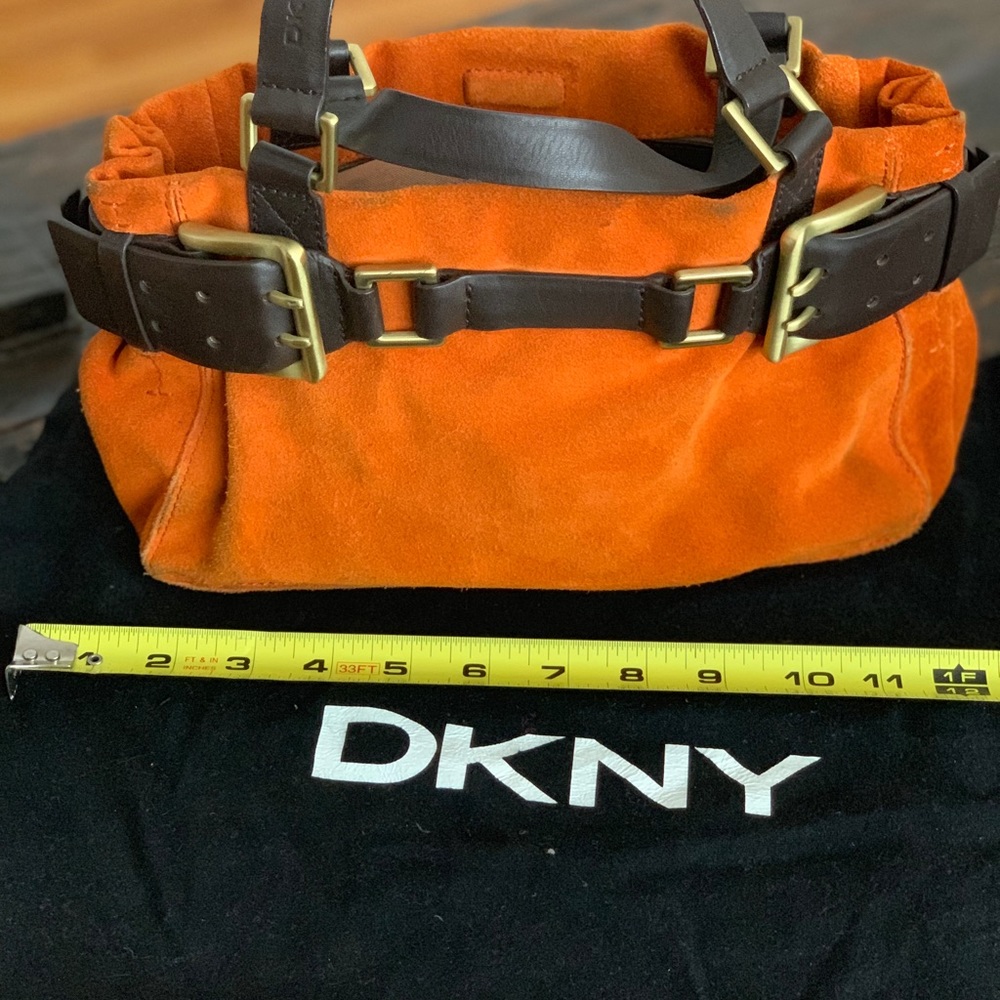 DKNY orange/brown suede handbag purse